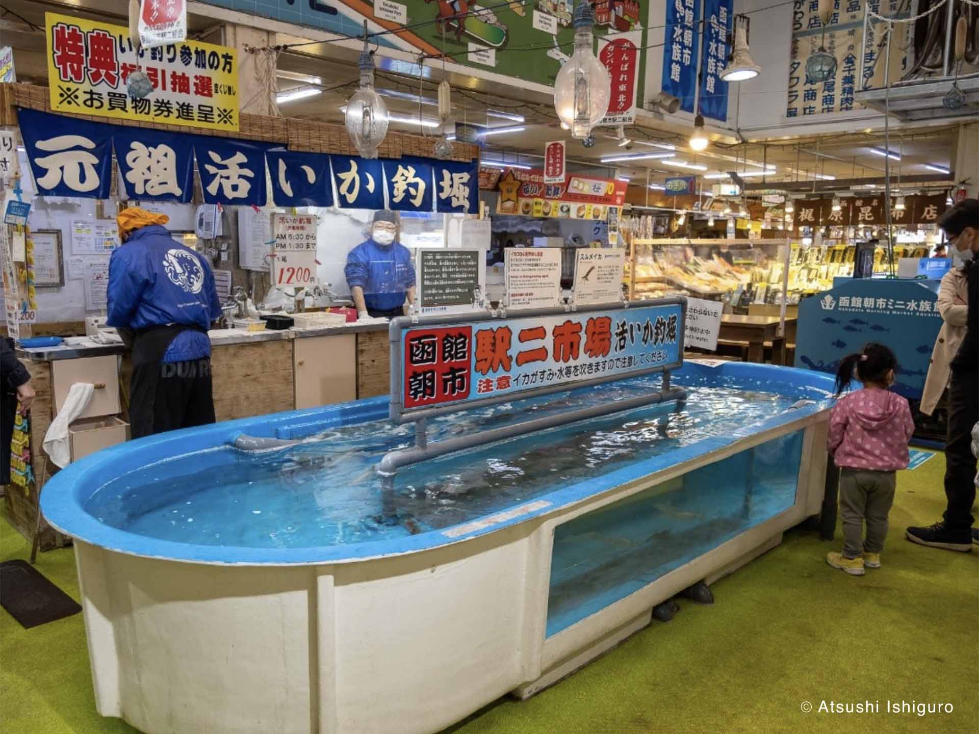 函館・朝市・イカ・いけす